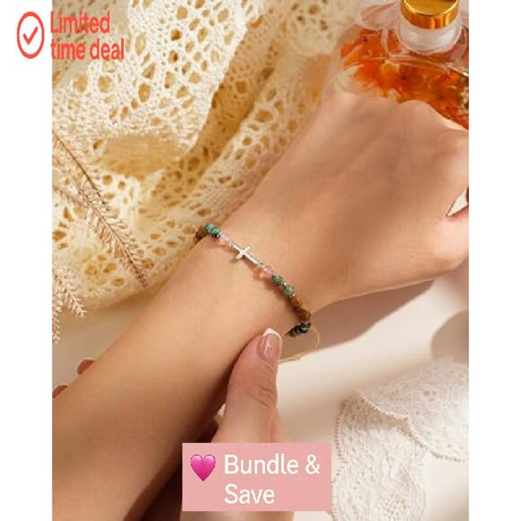 Inspirational Cross Charm Bracelet Adjustable 6.5-10" Stainless Steel - Picture 4 of 8